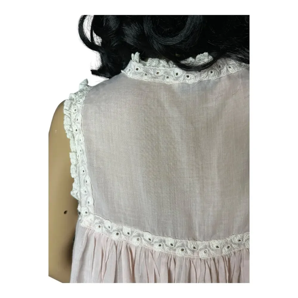 1960s Christian Dior Baby Pink Lace Trim Nightgown Embroidered size medium